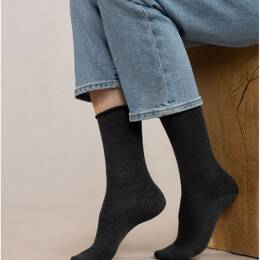 Chaussettes Laine Fine Bord Roulé : Coloris - Anthracite - Femme