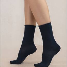 Chaussettes veloutées Coton Bord Roulé  : Coloris - Denim