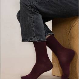 Chaussettes veloutées Coton Bord Roulé  : Coloris - Prune - Femme