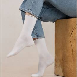 Chaussettes veloutées Coton Bord Roulé  : Coloris - Blanc