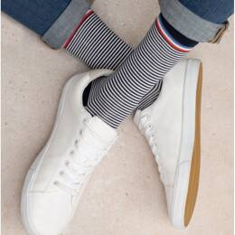 Chaussettes Coton Rayées Bleu et Blanc : Coloris - Bleu/ Blanc/ Rouge