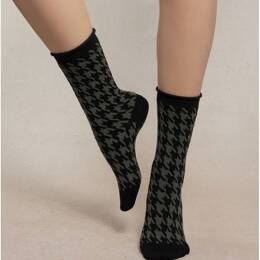 Chaussettes Laine Fine Pieds de Poule  : Coloris - Noir - Femme