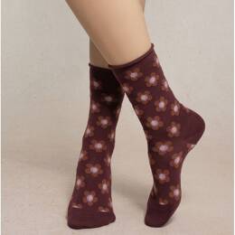 Chaussettes Laine Fine Fleurs : Coloris - Chianti - Femme