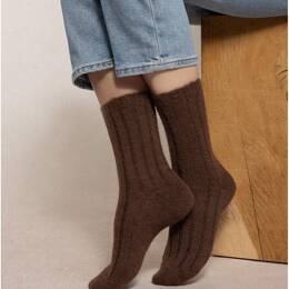 Chaussettes Laine Alpaga À Côtes : Coloris - Marron - Femme