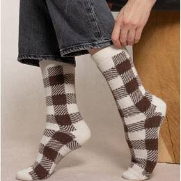 Chaussettes Laine Alpaga Carreaux  : Coloris - Ecru