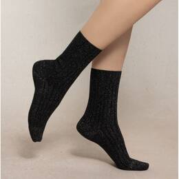 Chaussettes Lurex À Côtes : Coloris - Noir - Femme