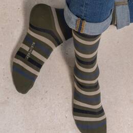 Chaussettes Coton à rayures : Coloris - Kaki foncé - Homme