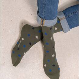 Chaussettes Coton Pois Multico : Coloris - Kaki foncé - Homme