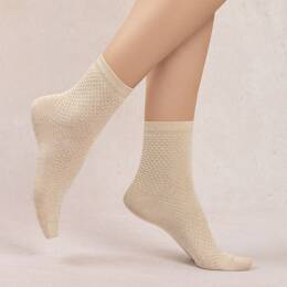 Chaussettes courtes satinées alvéoles : Coloris - Champagne