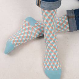 Chaussettes coton cubes : Coloris - Turquoise