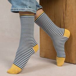 Chaussettes Coton Rayures : Coloris - Jean/jaune