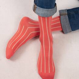 Chaussettes Fil d'Écosse Rayures : Coloris - Corail