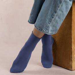Chaussettes courtes veloutées Coton Bord Roulé : Coloris - Bleu