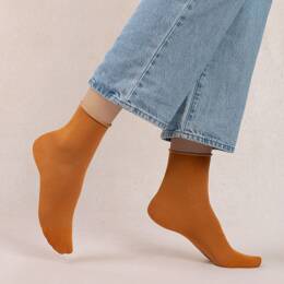 Chaussettes courtes veloutées Coton Bord Roulé : Coloris - Miel