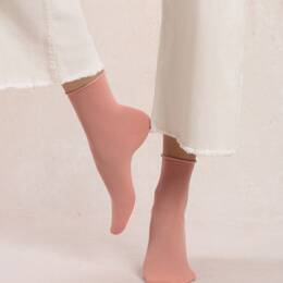 Chaussettes courtes veloutées Coton Bord Roulé : Coloris - Pêche melba