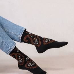 Chaussettes laine fine fleurs cachemire : Coloris - Noir