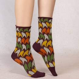 Chaussettes veloutées plumes ondulées : Coloris - Prune
