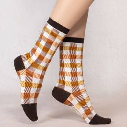 Chaussettes coton damier : Coloris - Marron et roux