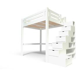 Lit Mezzanine adulte bois 120x200 Alpage hauteur réglable + escalier