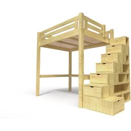 Lit Mezzanine adulte bois 140x200 Alpage hauteur réglable + escalier