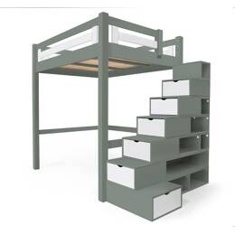Lit Mezzanine adulte bois 160x200 Alpage hauteur réglable + escalier