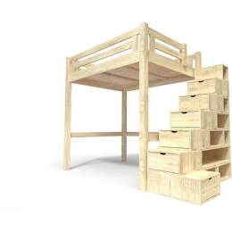 Lit Mezzanine adulte bois 160x200 Alpage hauteur réglable + escalier