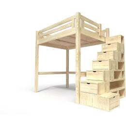 Lit Mezzanine adulte bois 160x200 Alpage hauteur réglable + escalier