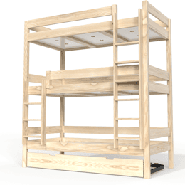 Lit superposé 4 places 90x190 en bois massif ABC 90x190