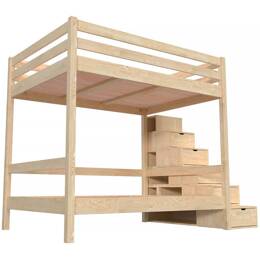 Lit superposé 140x200 double + escalier rangement Sylvia 140x200