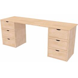 Bureau bois massif long 6 tiroirs cube