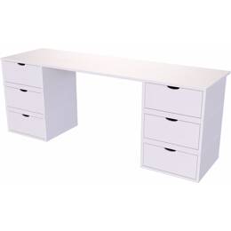 Bureau bois massif long 6 tiroirs cube