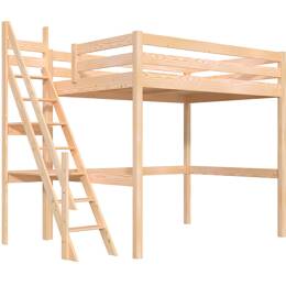 Lit mezzanine bois 140x200 Sylvia avec escalier de meunier 140x200