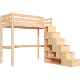 Lit mezzanine bois 90x200 Sylvia avec escalier cube 90x200