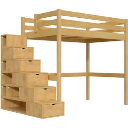 Lit mezzanine bois 120x200 Sylvia avec escalier cube 120x200