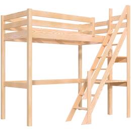 Lit Mezzanine bois Sylvia 90x200 avec escalier de meunier 90x200