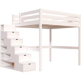Lit Mezzanine bois 160x200 avec escalier cube Sylvia 160x200