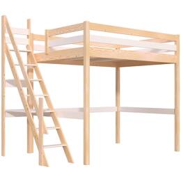 Lit mezzanine bois 140x200 Sylvia avec escalier de meunier 140x200