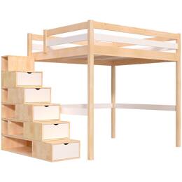 Lit Mezzanine bois 160x200 avec escalier cube Sylvia 160x200