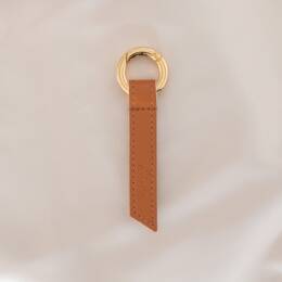 Porte-clés ruban camel - Mousqueton doré