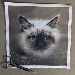 Coupon de tissu illustré à coudre, motif chat Ragdoll