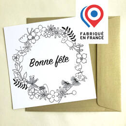CARTE POSTALE - carte Bonne fête (couronne de fleurs) - à colorier