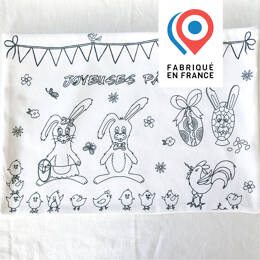COLORIAGE LAVABLE - Set de table en tissu - motifs Pâques + 3 feutres à l'eau