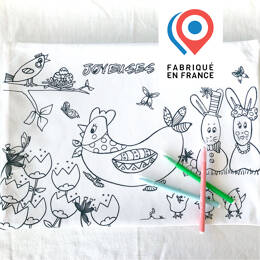 COLORIAGE LAVABLE - Set de table en tissu - motifs Pâques + 3 feutres à l'eau