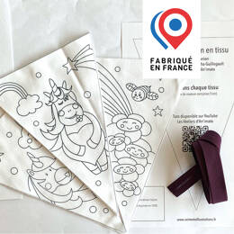 KIT COUTURE - 3 fanions LICORNE en tissu À COUDRE et à colorier