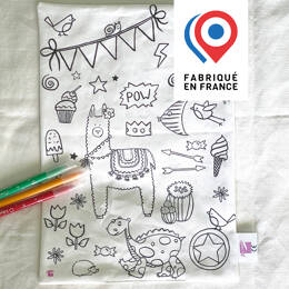 COLORIAGE LAVABLE - Feuille en tissu LAMA + 3 feutres à l'eau