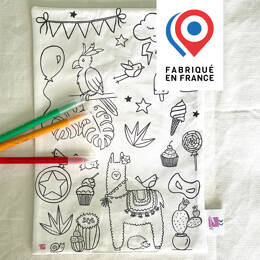 COLORIAGE LAVABLE - Feuille en tissu LAMA + 3 feutres à l'eau