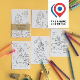 CARTE POSTALE - Lot de 5 cartes avec des LICORNES - à colorier