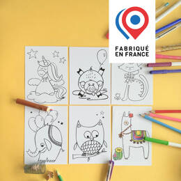 CARTE POSTALE - Lot de 6 cartes ANIMAUX terrestres - à colorier