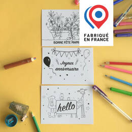 CARTE POSTALE - Lot de 4 cartes FÊTES et vacances - à colorier