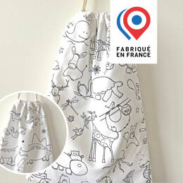 COLORIAGE LAVABLE - Pochon multi-usages en tissu à colorier ANIMAUX DINOS + 3 feutres à l’eau